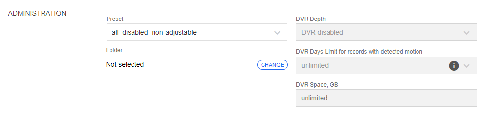 Non-adjustable preset on the camera