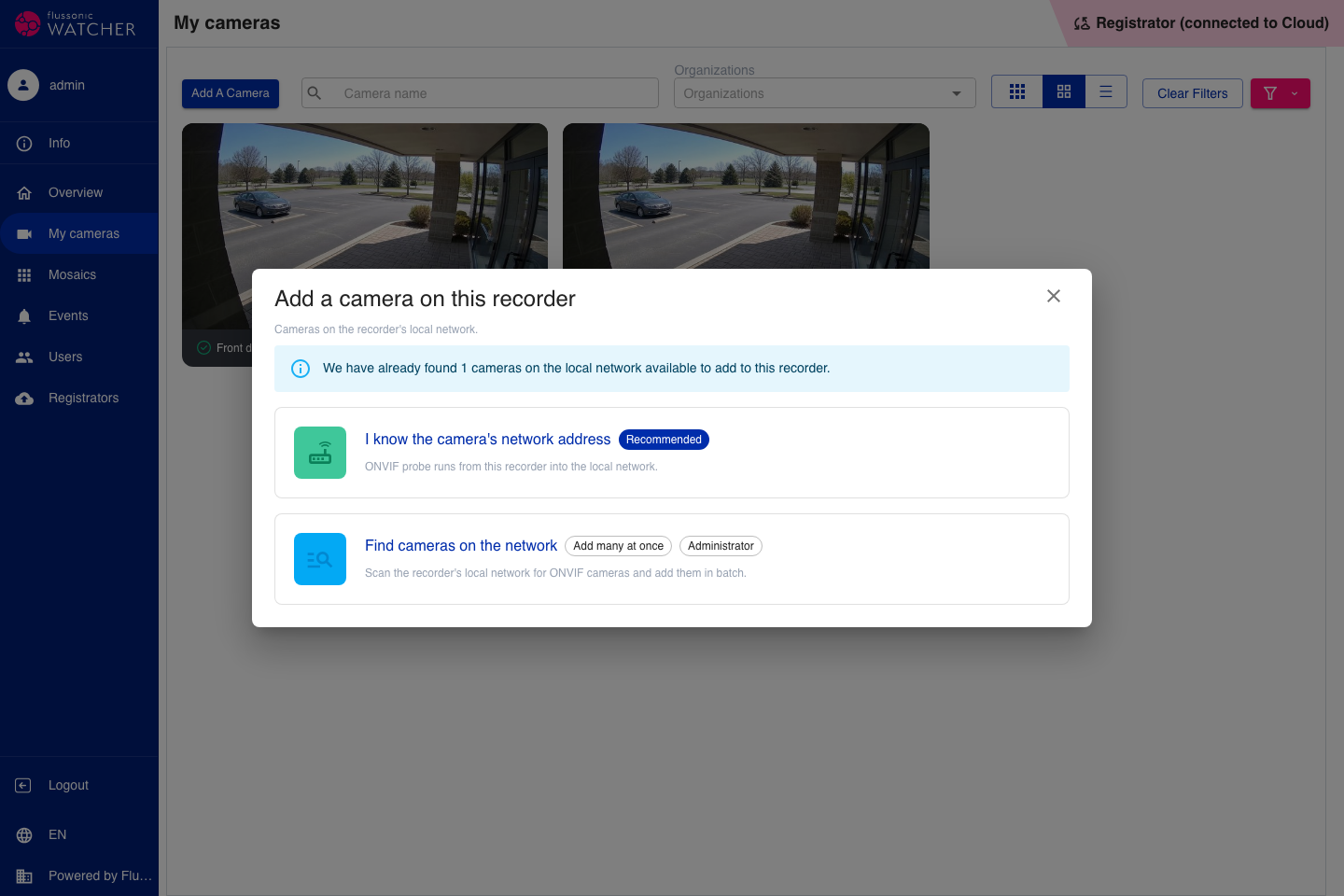 Add camera dialog on NVR