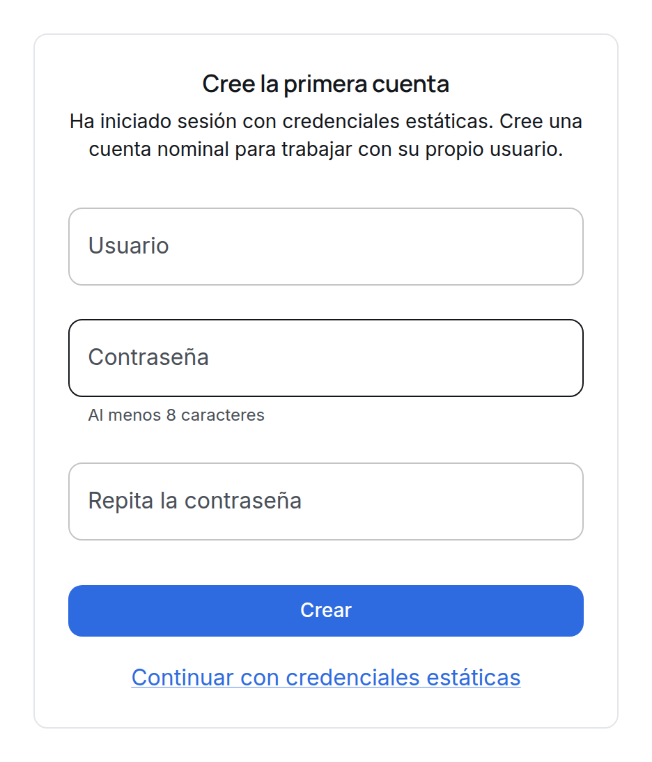 El panel propone crear el primer administrador