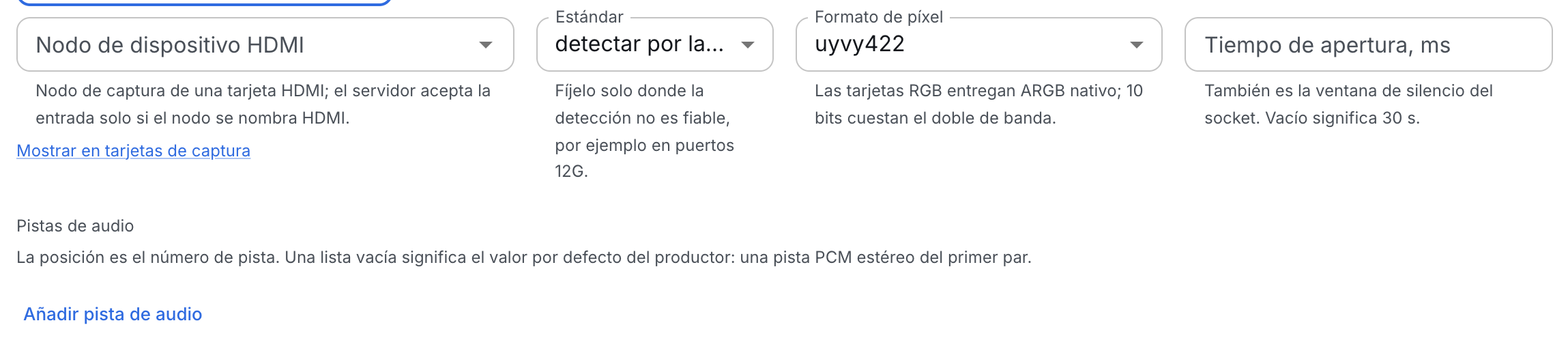 Sección de entrada HDMI en la tarjeta de la emisión