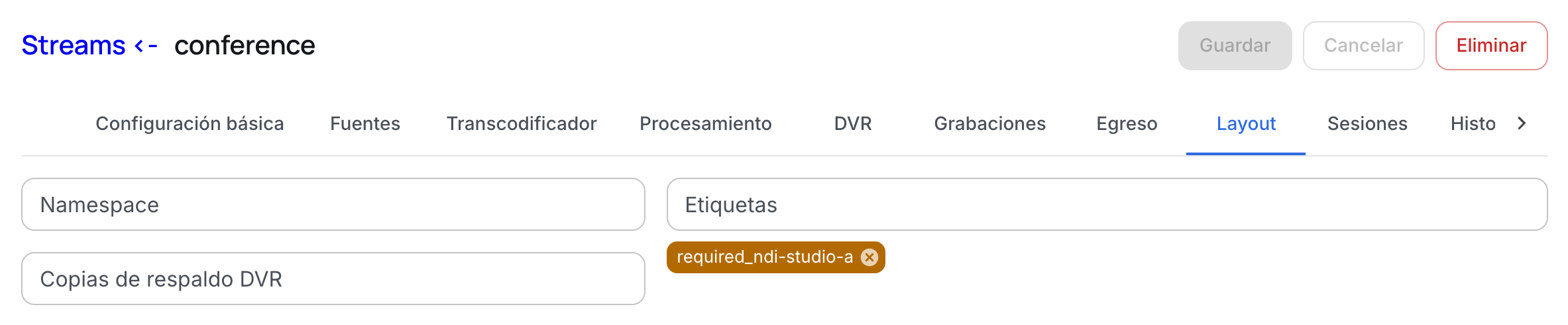 Etiqueta obligatoria del stream