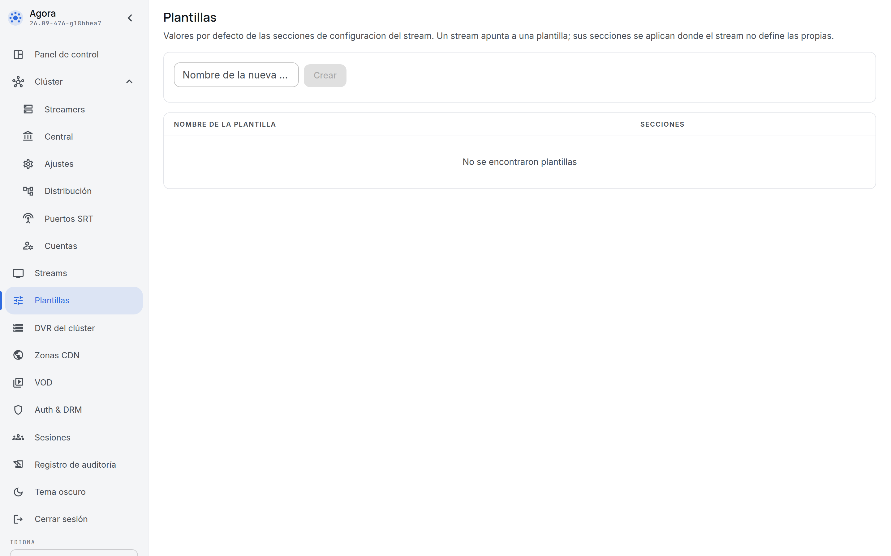La lista de plantillas
