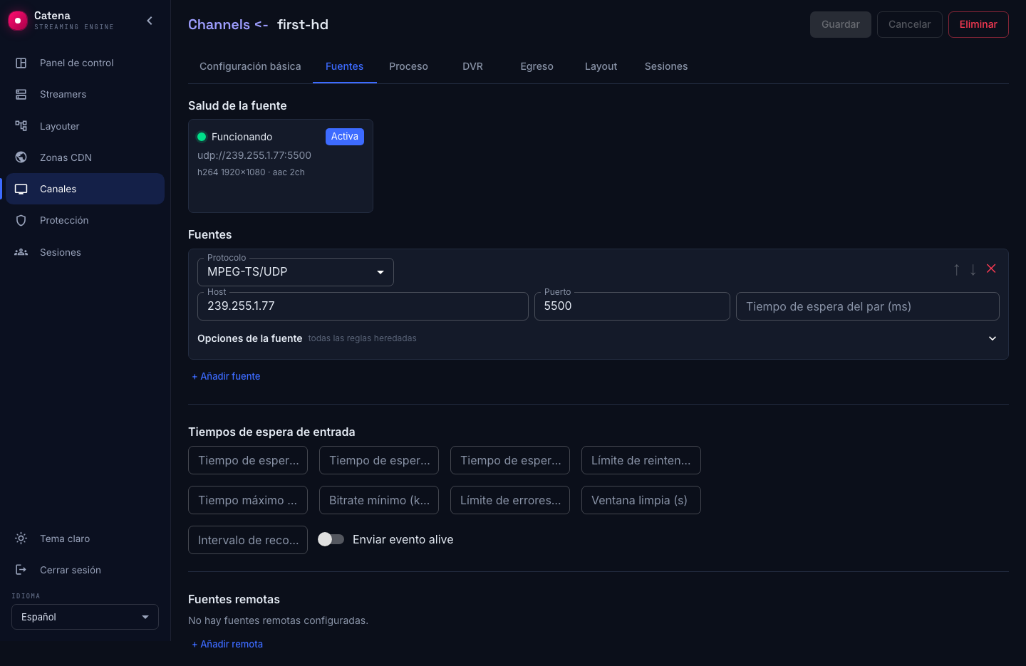 La fuente multicast conectada y funcionando