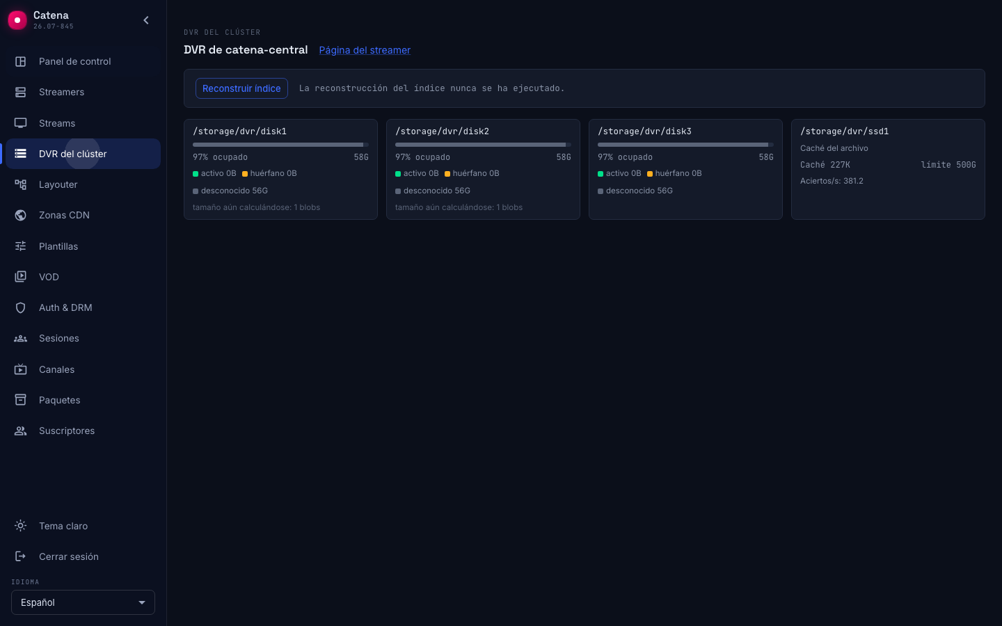 Los discos de un streamer: cada uno con su barra dividida en los tres cubos