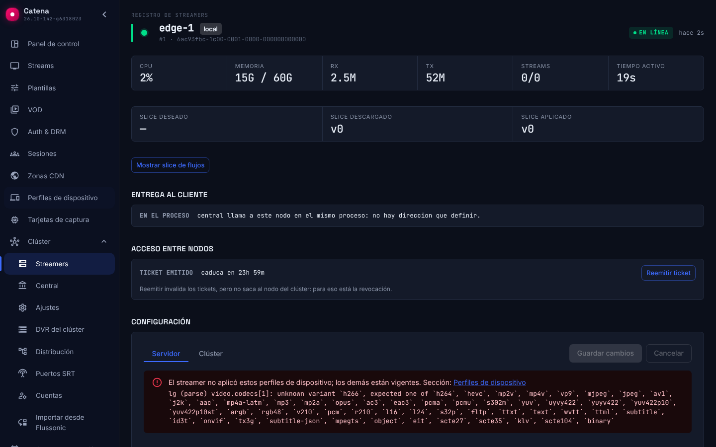 La página del streamer: un perfil que el streamer no aplicó, con el motivo y la ruta al campo