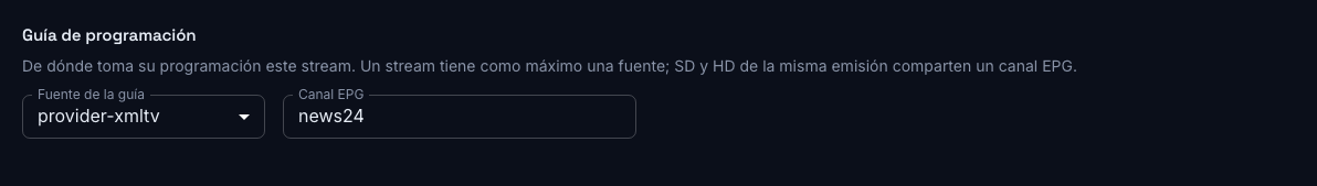 Vinculación de un stream a un canal de la guía
