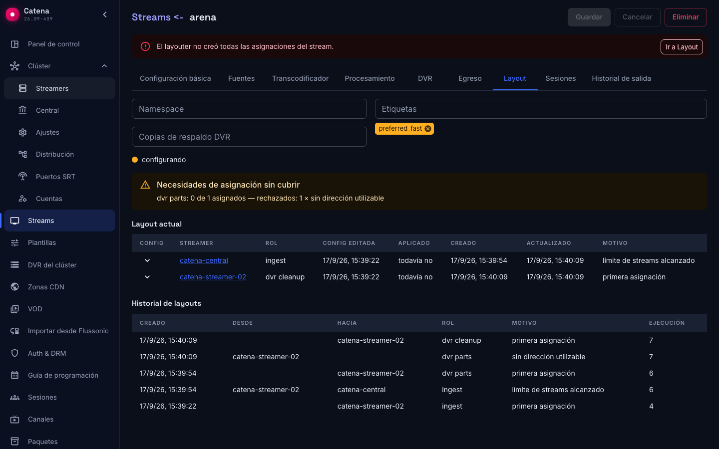 El streamer anterior sin URL privada de payload: el resto se limpia, dvr parts es una demanda sin cubrir