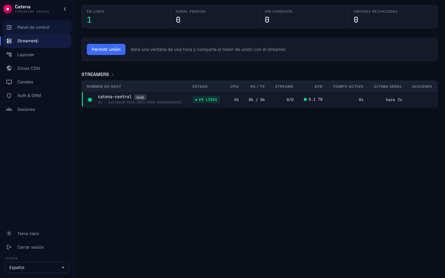 Una instalación recién hecha: un streamer, el local