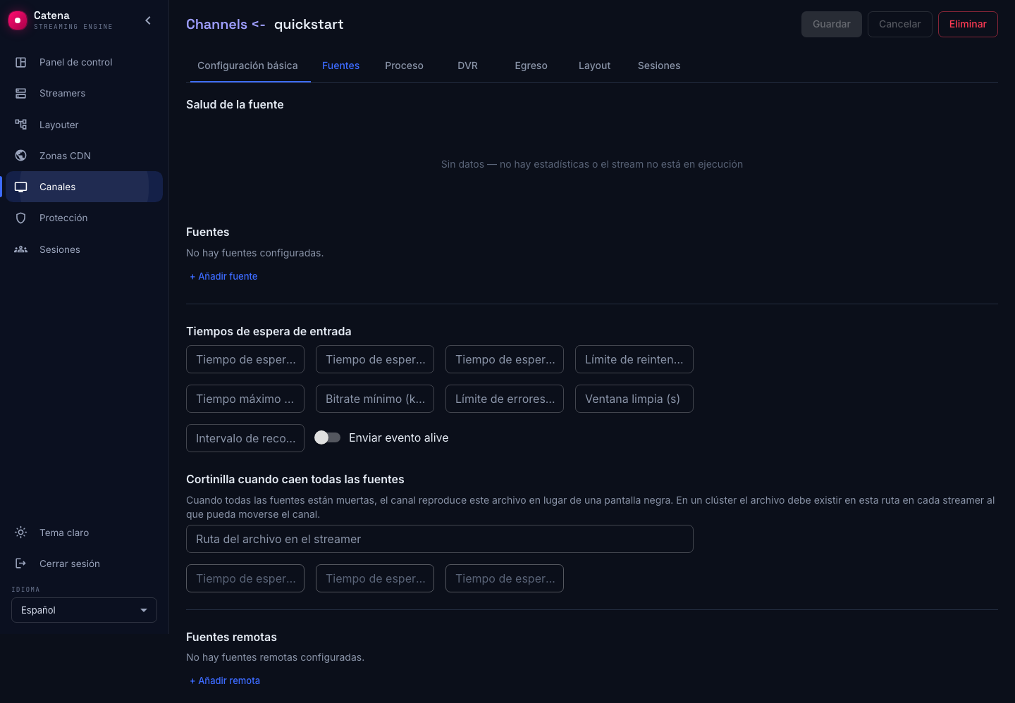 Canal creado, todavía sin fuentes