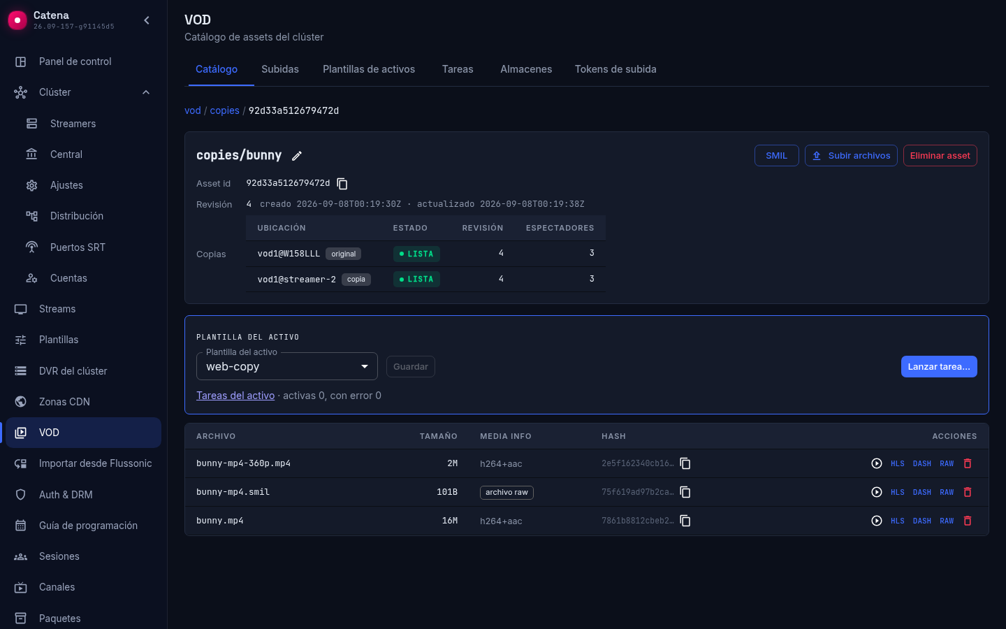 Tarjeta del asset: original y copia con espectadores