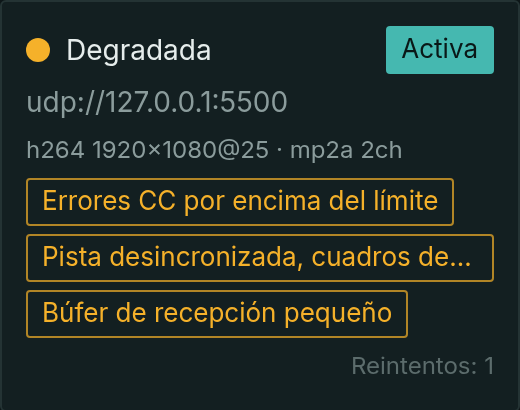 La pérdida de datagramas nombrada en la tarjeta: la causa es el búfer de recepción; los errores CC y la desincronización son sus consecuencias