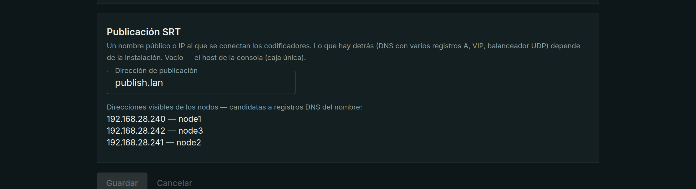Dirección de publicación y candidatos a DNS
