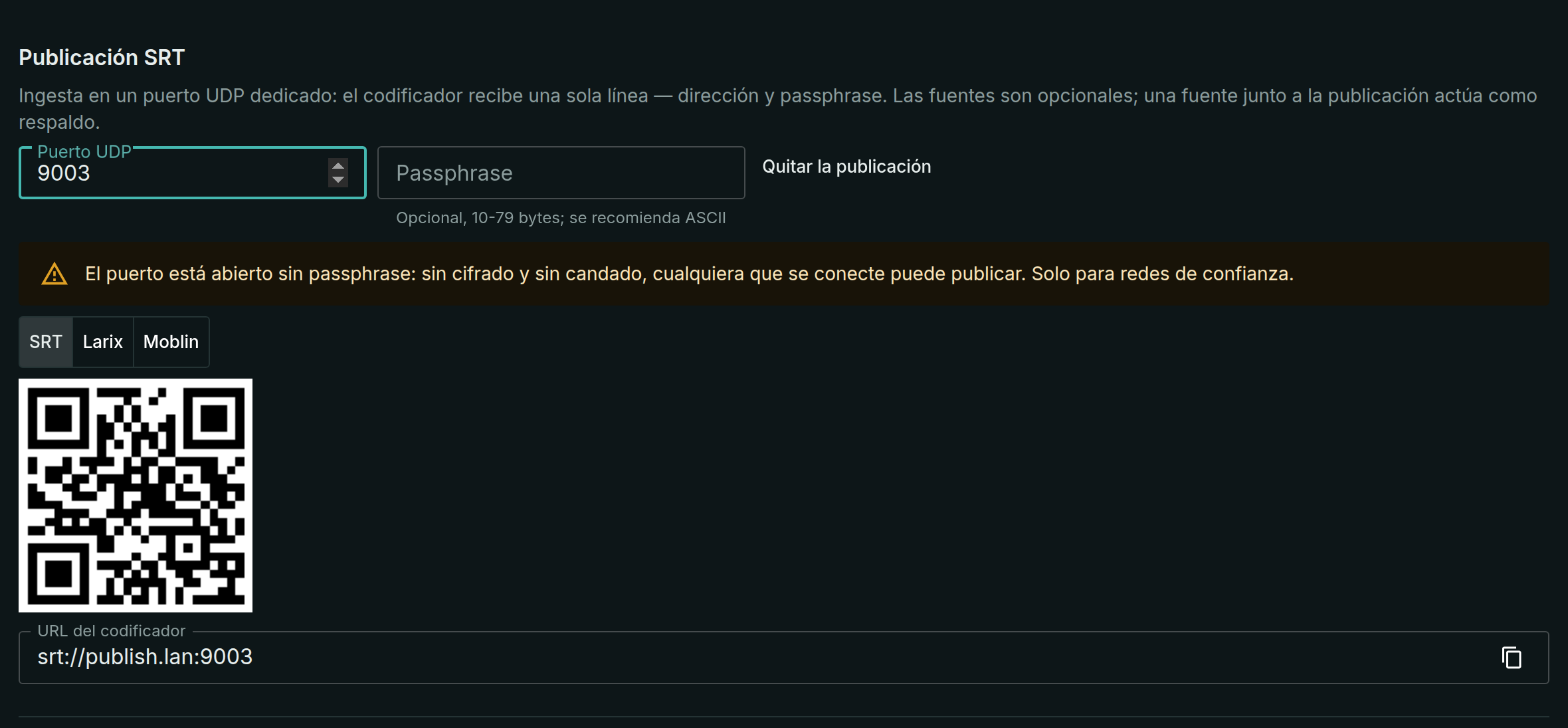 Añadiendo un puerto de publicación: un puerto sin frase de paso enciende la advertencia de puerta abierta