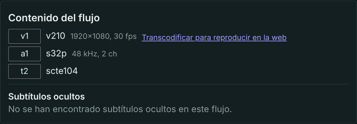 Pistas de un stream alimentado desde SDI