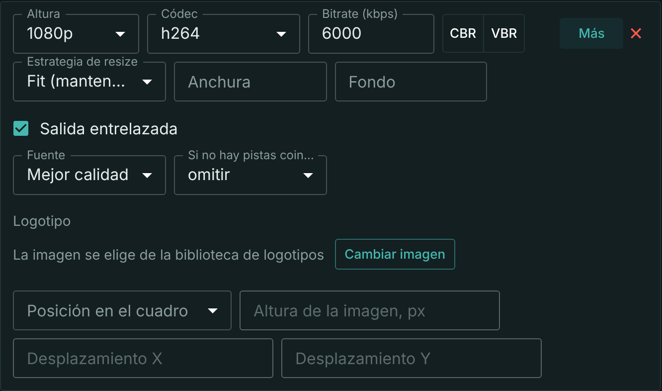 La sección Más de un peldaño 1080p con Salida entrelazada marcada