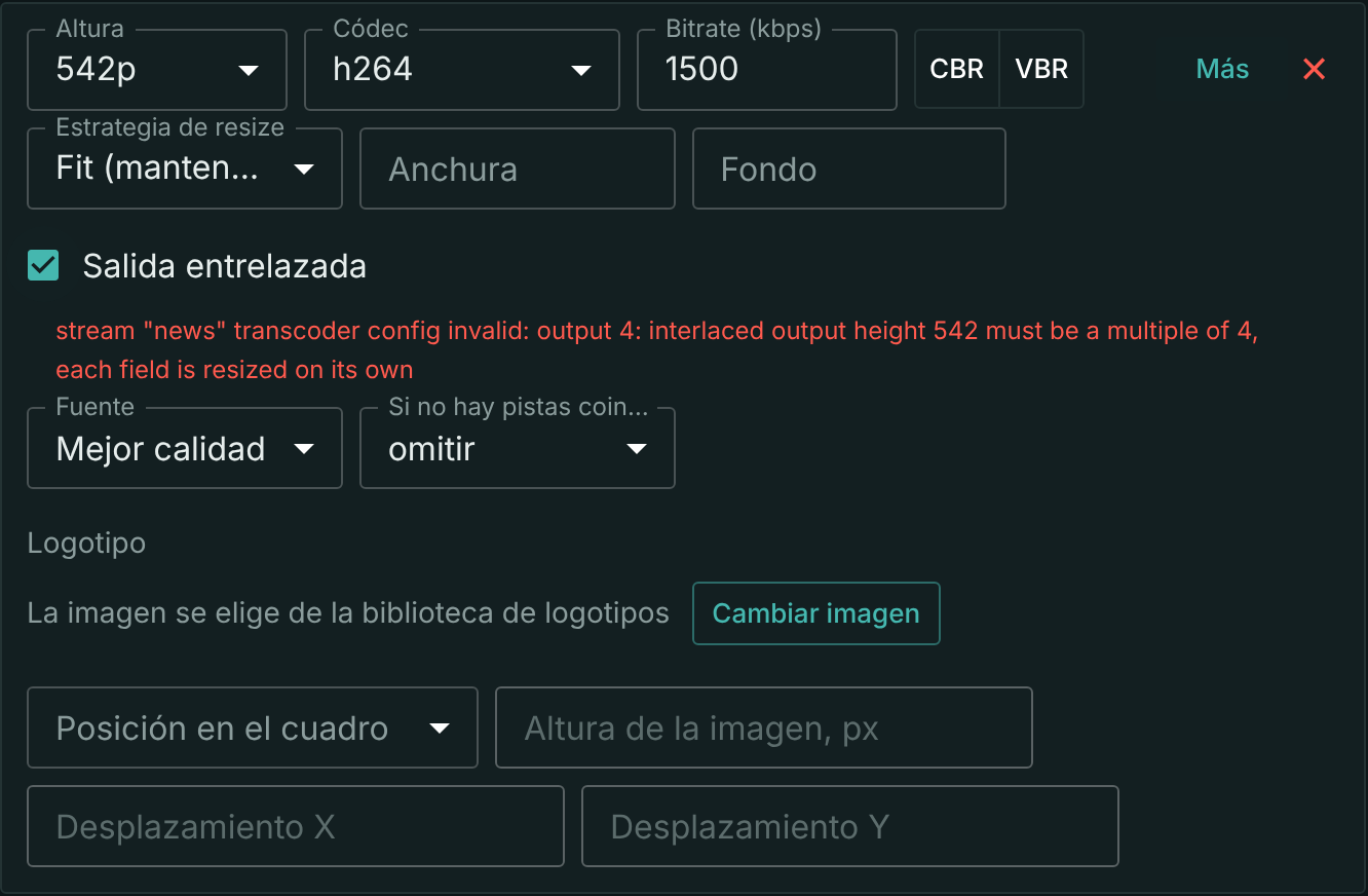 Un peldaño 542p con Salida entrelazada marcada y el motivo del rechazo debajo