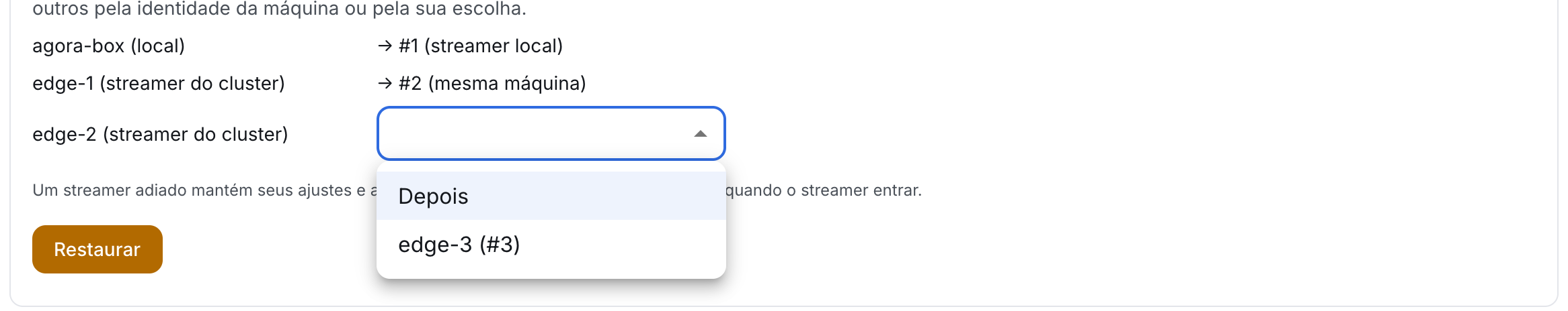 Escolher uma máquina para um streamer do backup