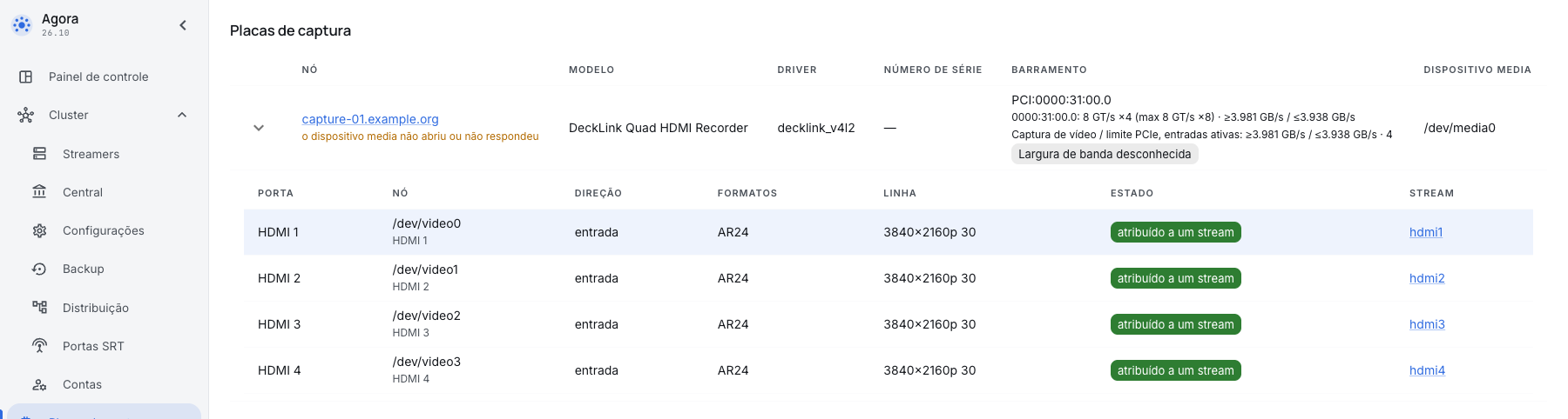 Falha de consulta: a largura de banda atual é desconhecida