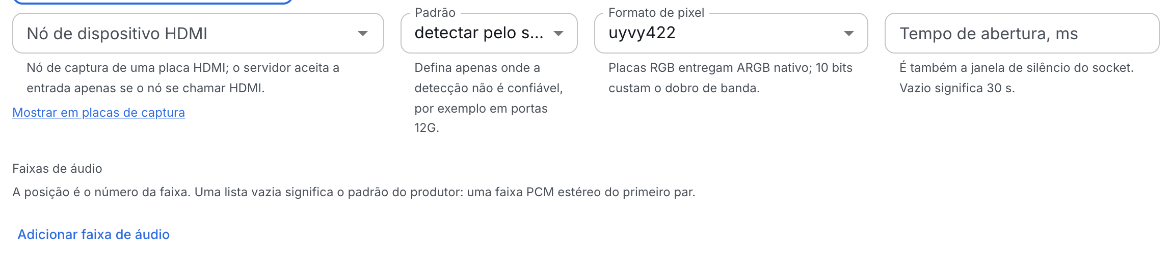 Seção de entrada HDMI no cartão da transmissão