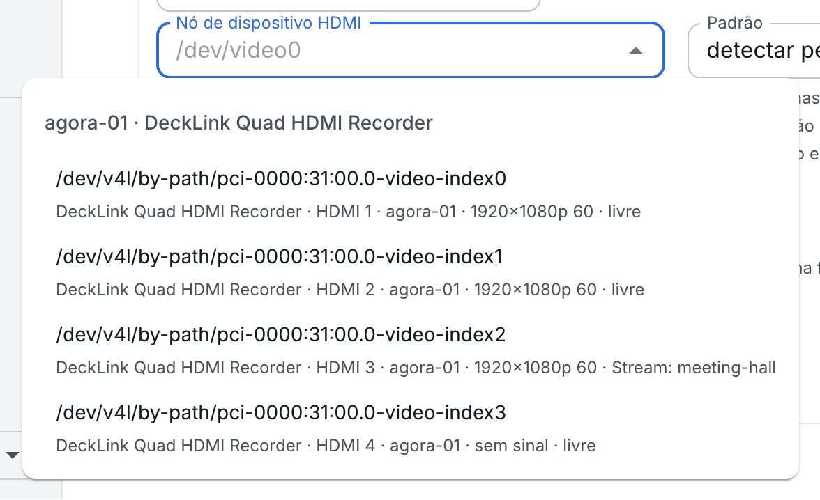 Escolha de um nó HDMI