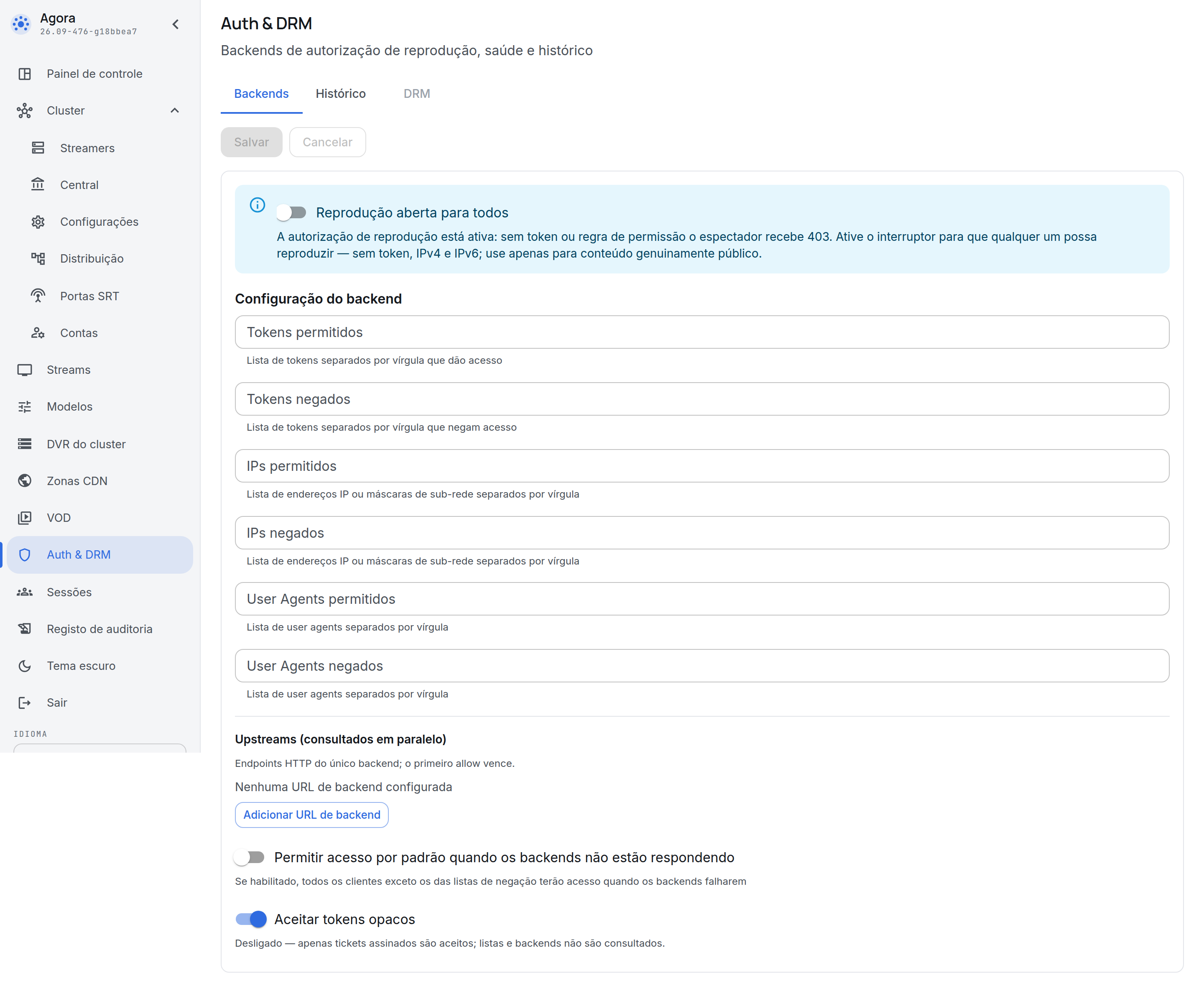 A seção Auth & DRM
