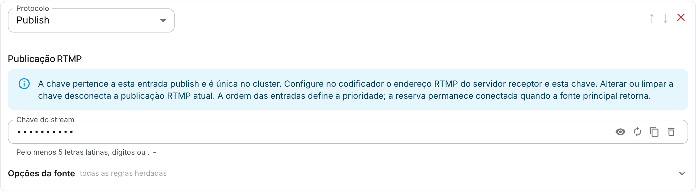 Chave RTMP dentro da entrada Publish explícita
