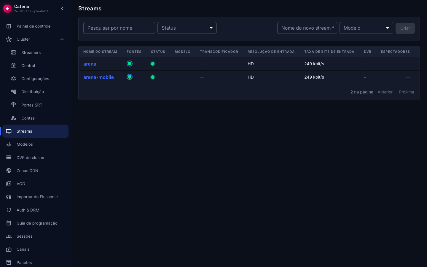 Lista de streams: o alvo e sua cópia estão ativos