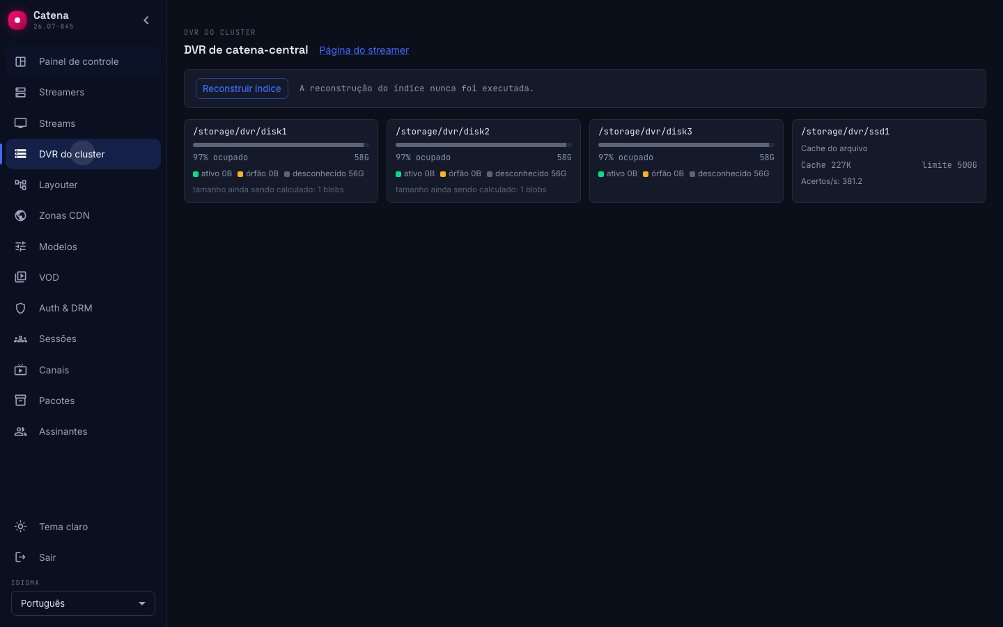 Os discos de um streamer: cada um com a sua barra dividida nos três baldes