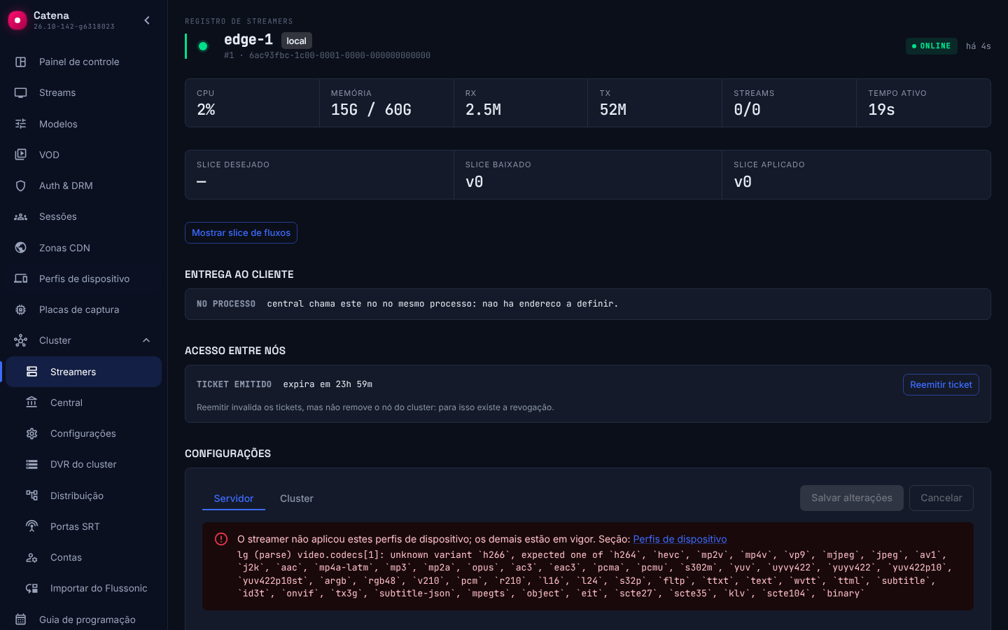 A página do streamer: um perfil que o streamer não aplicou, com o motivo e o caminho até o campo