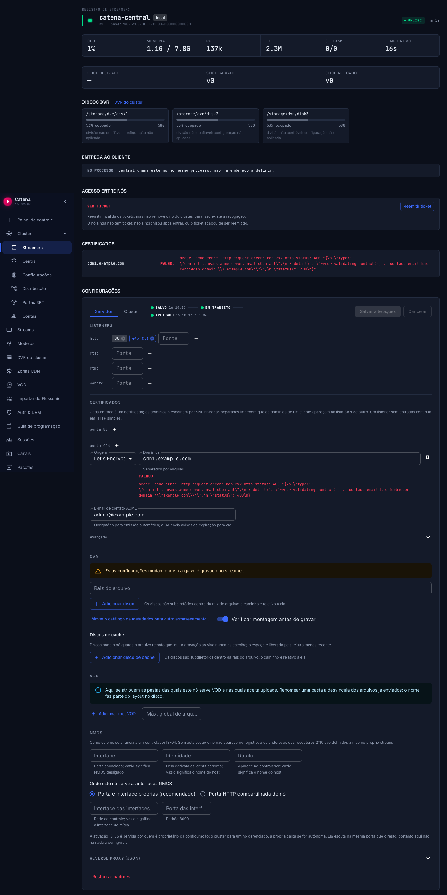 A seção de certificados por inteiro — onde ela fica no cartão do streamer