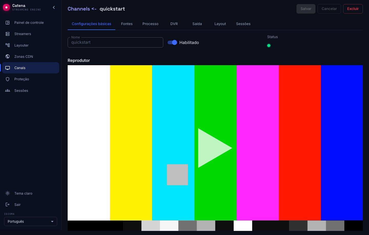 Canal em reprodução