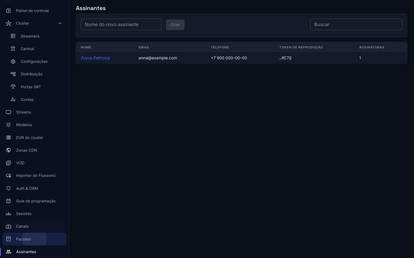 A lista de assinantes com sua busca