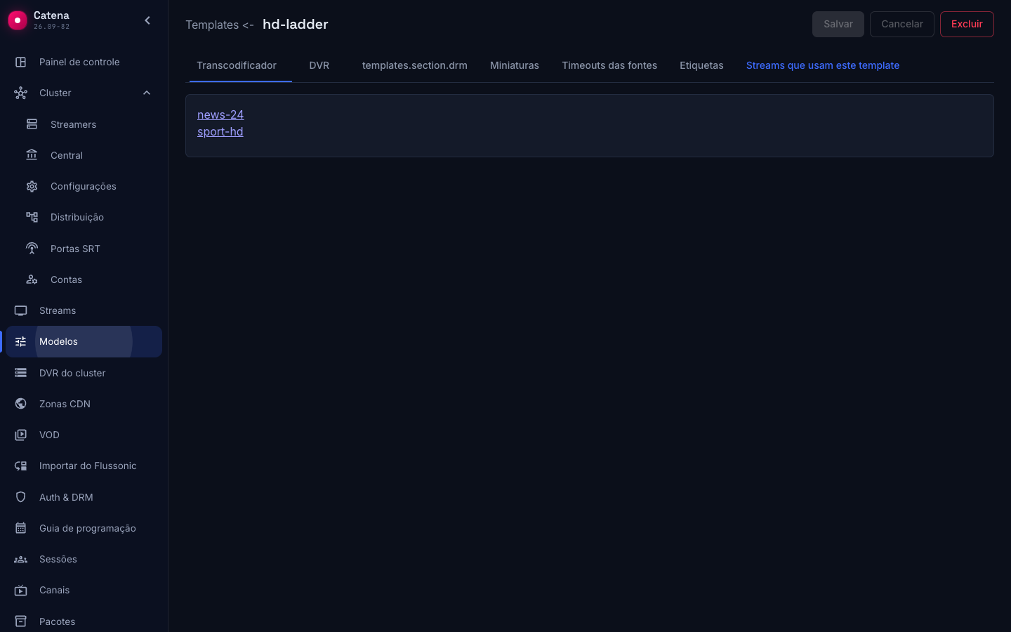 A aba «Streams neste modelo»: quem referencia o modelo