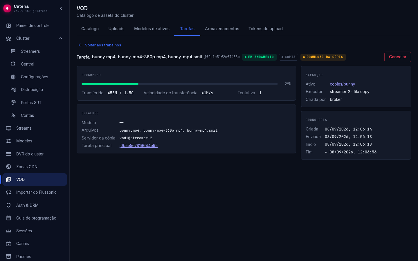 Cartão da tarefa: download da cópia