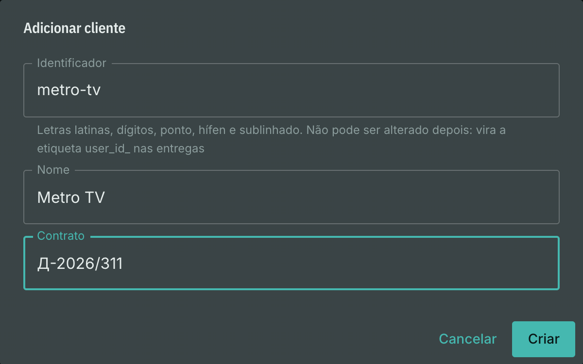 O formulário para criar um cliente