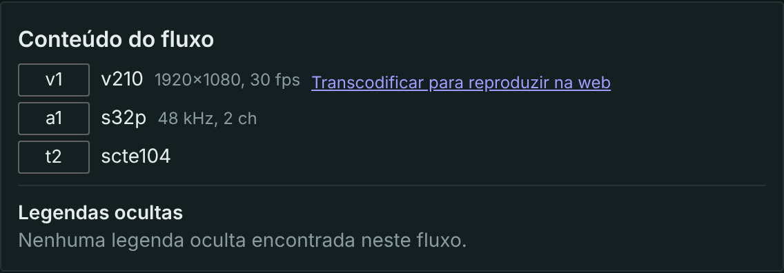 Trilhas de um stream alimentado por SDI