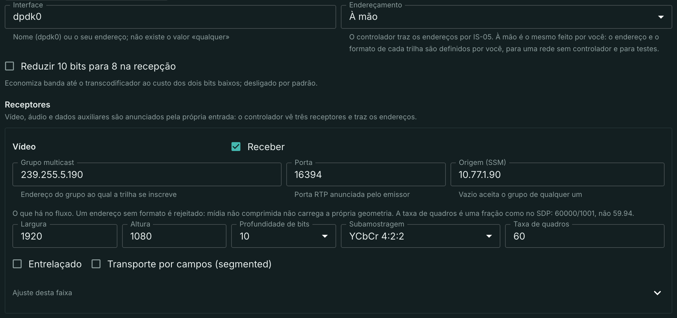 Endereçamento à mão: grupo, porta e formato