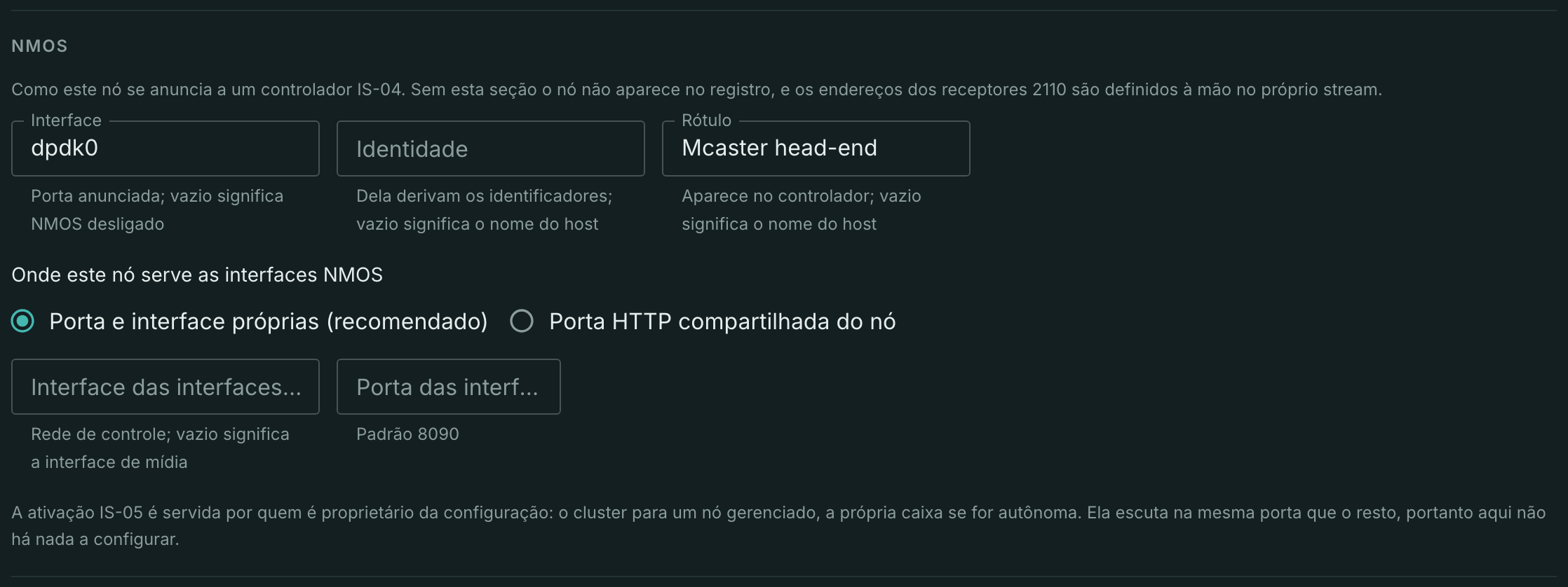 A seção NMOS nas configurações do nó