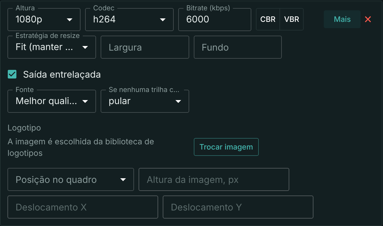 A seção Mais de um degrau 1080p com Saída entrelaçada marcada