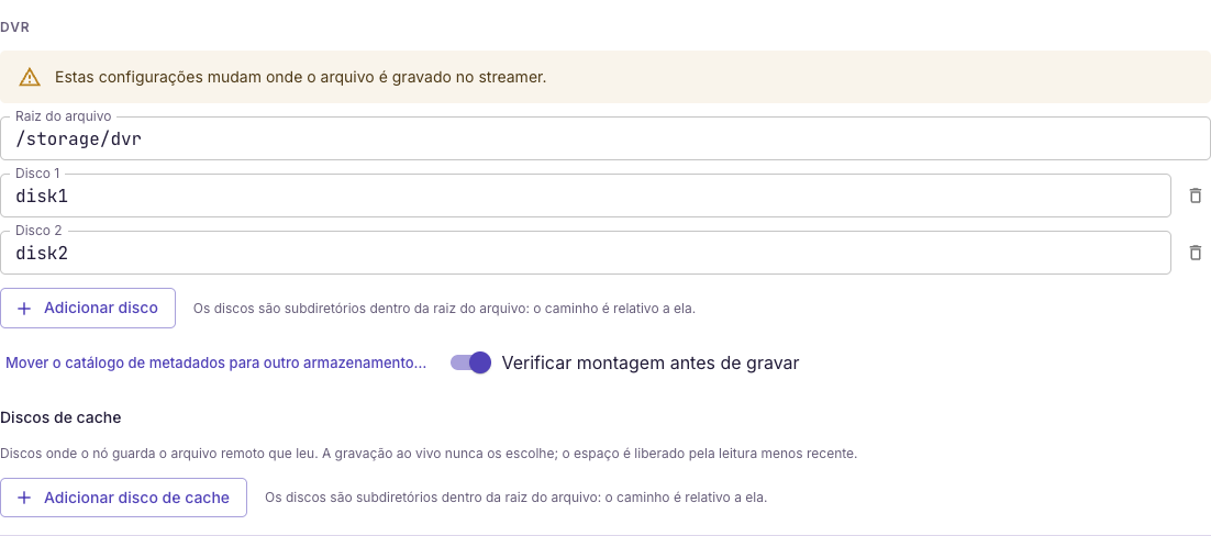 Discos do arquivo e verificação de montagem
